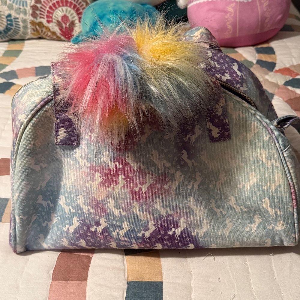 Colorful Unicorn Print Bag with Pom Pom